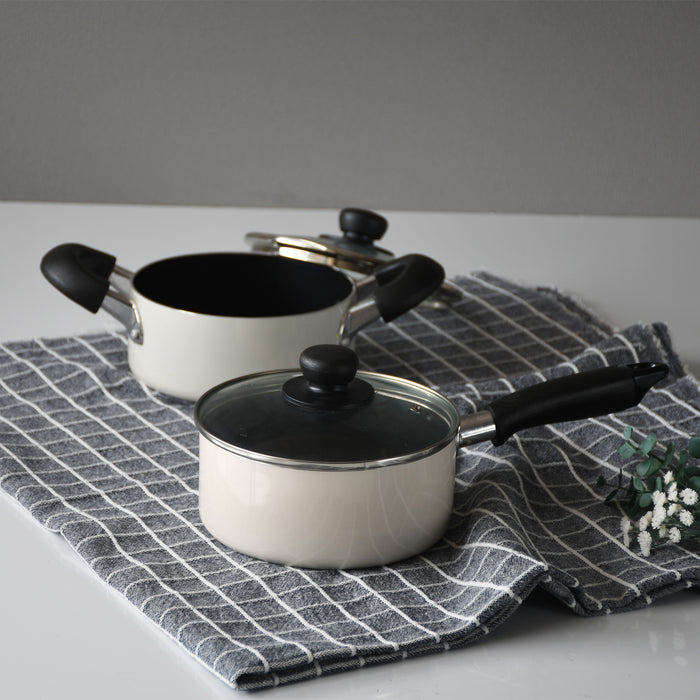 ジャストサイズ IH対応ふっ素加工ガラス蓋付両手鍋16cm(ホワイト)