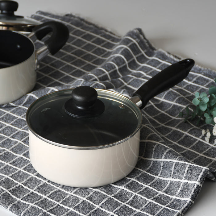 ジャストサイズ IH対応ふっ素加工ガラス蓋付片手鍋16cm(ホワイト)