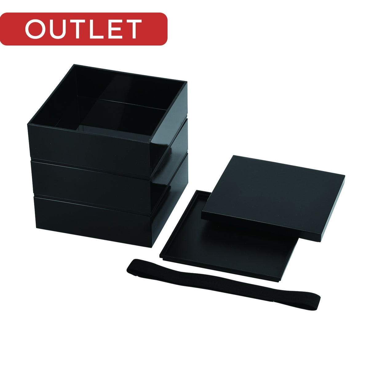 重箱 黒 シック アウトレット】普段使いできる重箱3段（ブラック）ゴムベルト付