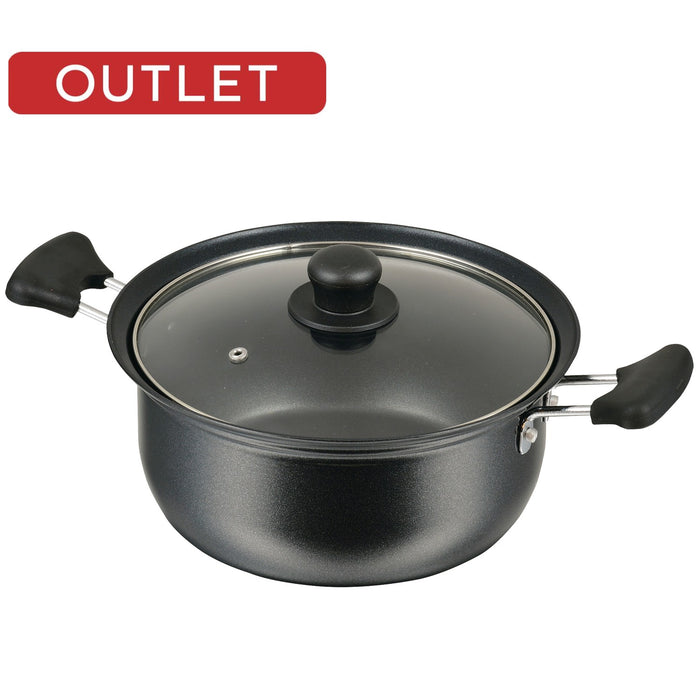 【アウトレット】バブシャッター ふっ素加工IH対応ガラス蓋付両手鍋22cm