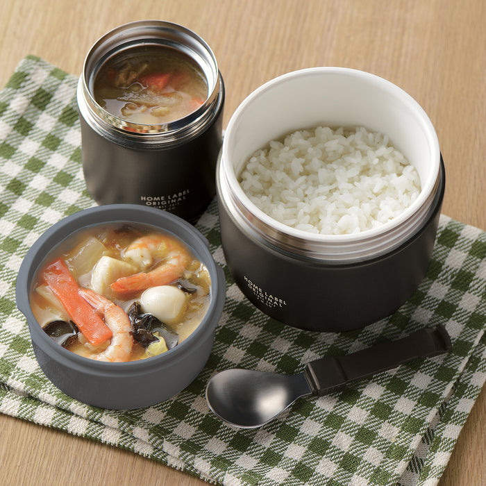 【アウトレット】ホームレーベル どんぶりランチジャー390(スプーン付)(ブラック)
