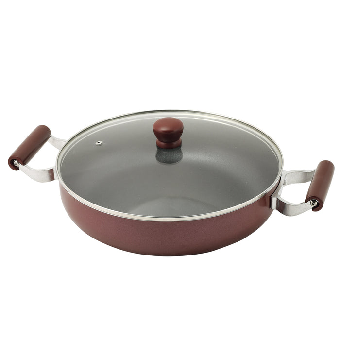 メガサイズ ふっ素加工IH対応ガラス蓋付浅型大型鍋30cm