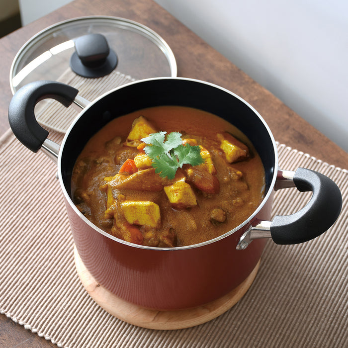 旨味 ふっ素加工IH対応ガラス蓋付深型両手鍋20cm