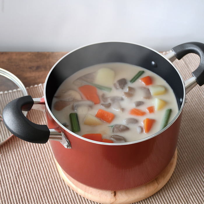 旨味 ふっ素加工IH対応ガラス蓋付深型両手鍋20cm