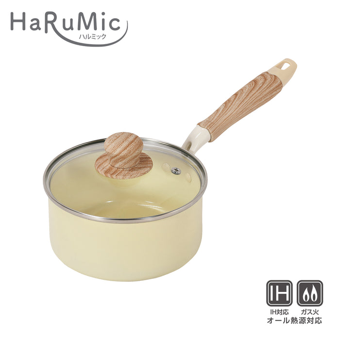 ハルミック セラミック加工IH対応ガラス蓋付片手鍋16cm(ペールイエロー)