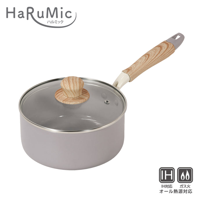 ハルミック セラミック加工IH対応ガラス蓋付片手鍋18cm(ペールパープル)