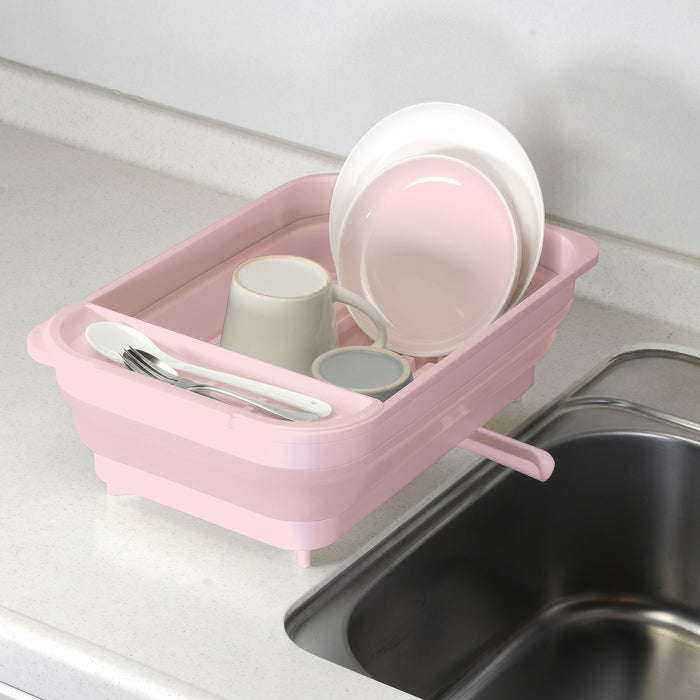ハルミック 折りたたみできる水切りカゴ(ポケット付)(ペールピンク)