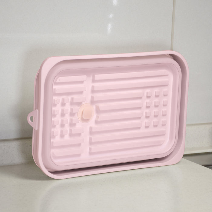 ハルミック 折りたたみできる水切りカゴ(ポケット付)(ペールピンク)