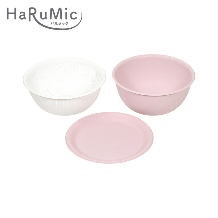 ハルミック カラーボウル･ザル22cm 3点セット(ペールピンク･ホワイト)