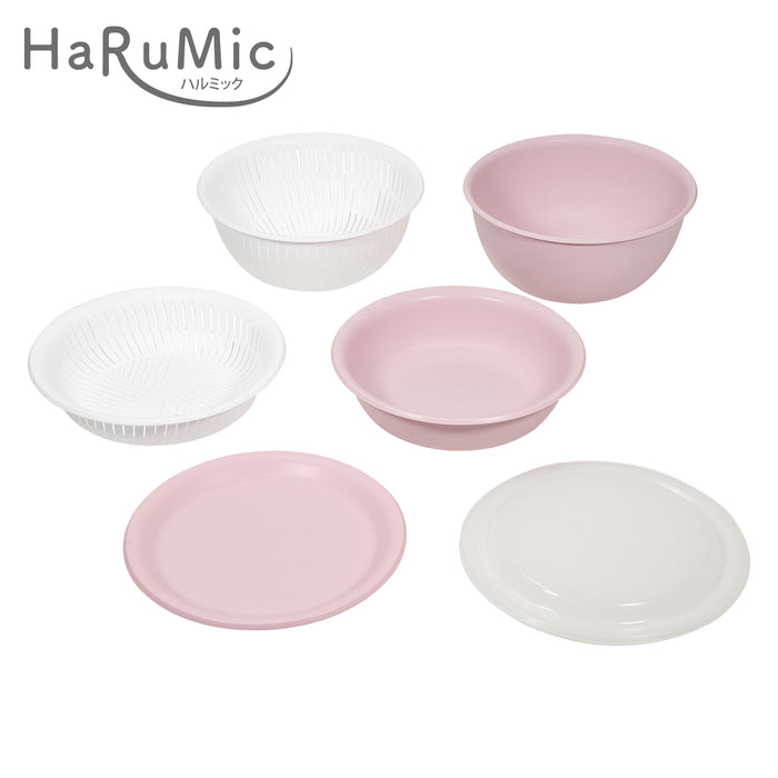 ハルミック カラーボウル･ザル22cm 6点セット(ペールピンク･ホワイト)