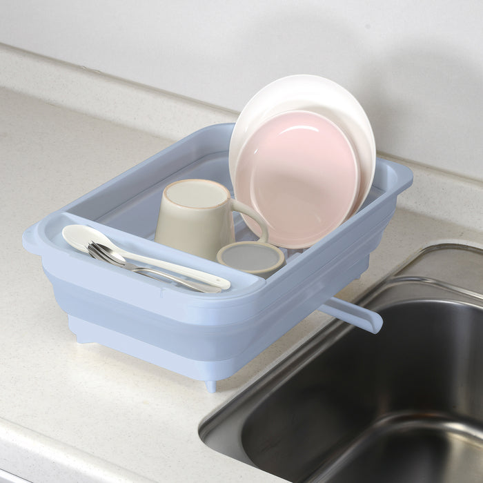 ハルミック 折りたたみできる水切りカゴ(ポケット付)(ブルーグレー)