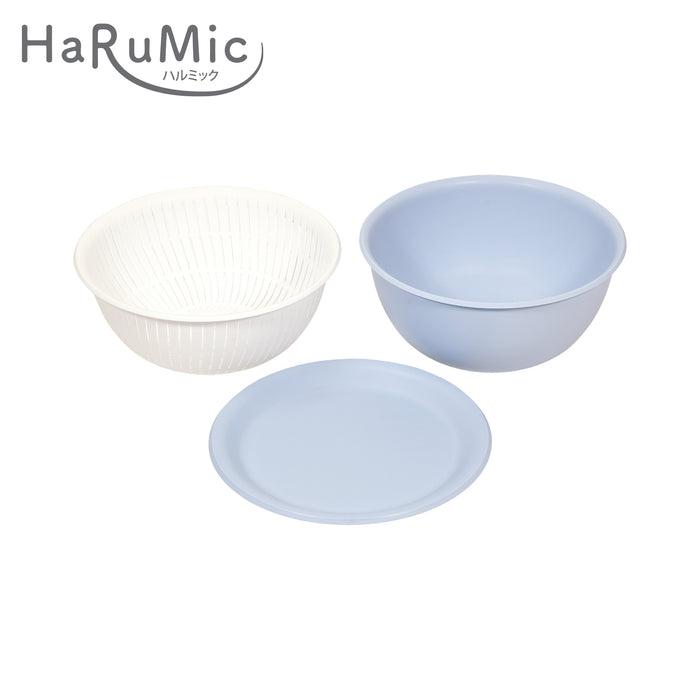 ハルミック カラーボウル･ザル22cm 3点セット(ブルーグレー･ホワイト)