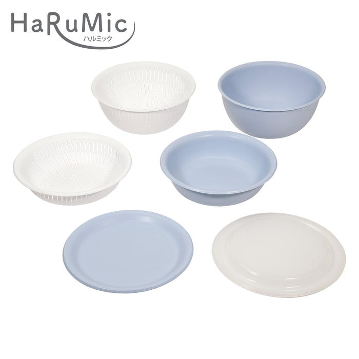 ハルミック カラーボウル･ザル22cm 6点セット(ブルーグレー･ホワイト)