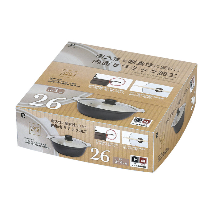 ココナベ セラミック加工IH対応ガラス蓋付卓上鍋26cm