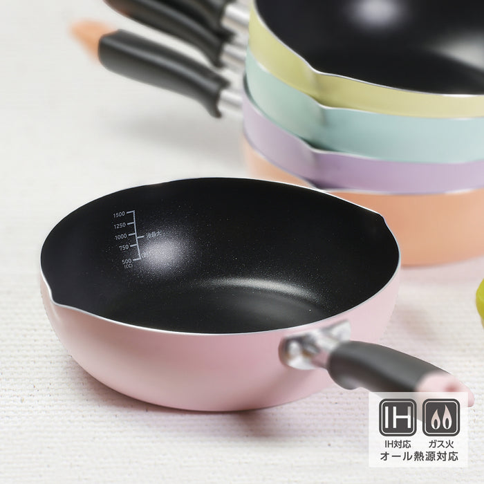 ふっ素加工IH対応目盛付料理フライパン22cm(ピンク)