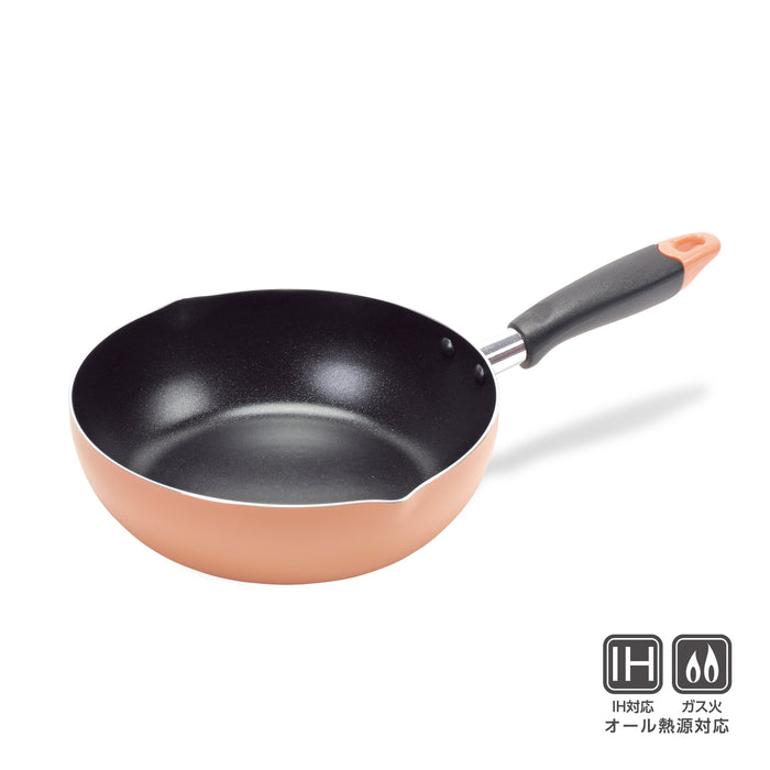 ふっ素加工IH対応目盛付料理フライパン22cm(オレンジ)