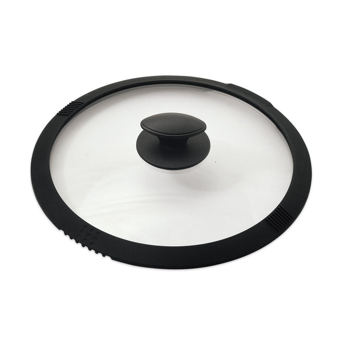 さっと湯切りができるシリコーン縁巻ガラス蓋24cm