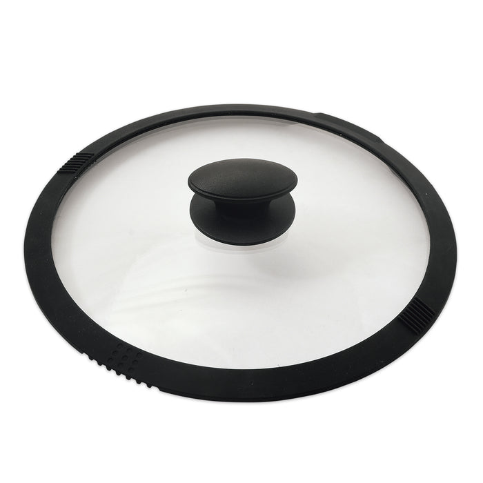 さっと湯切りができるシリコーン縁巻ガラス蓋26cm