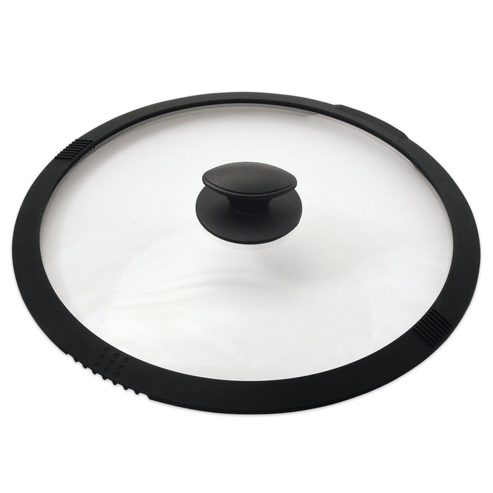さっと湯切りができるシリコーン縁巻ガラス蓋28cm