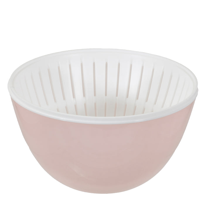 ララシャイン 抗菌耐熱カラーボウル19cm･ザル･フタ3点セット(クリアピンク)