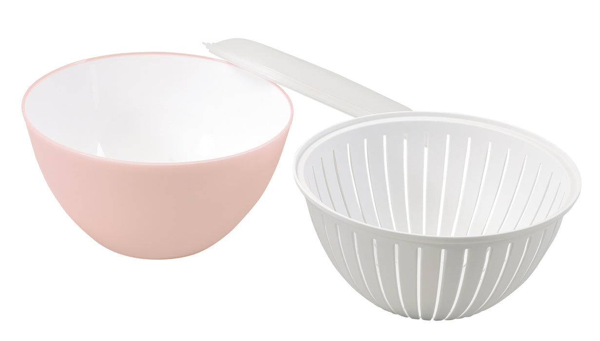 ララシャイン 抗菌耐熱カラーボウル19cm･ザル･フタ3点セット(クリアピンク)