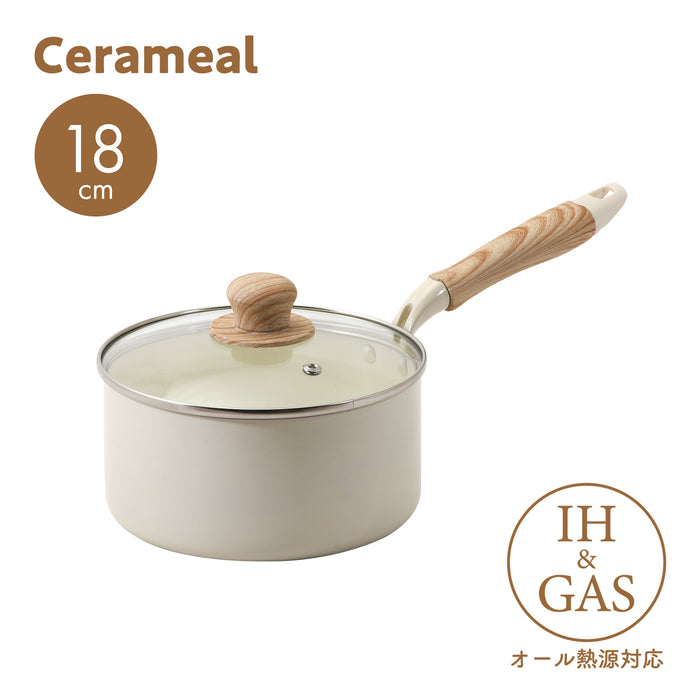 セラミール IH対応ガラス蓋付深型片手鍋18cm