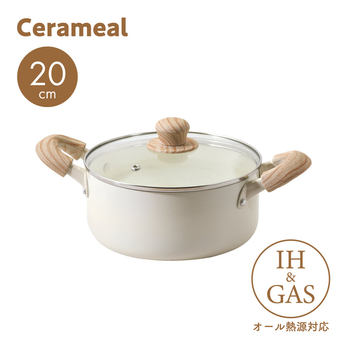 セラミール IH対応ガラス蓋付深型両手鍋20cm