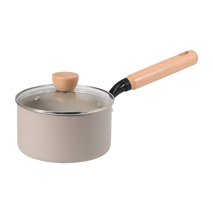 スプル ふっ素加工IH対応ガラス蓋付木柄深型片手鍋16cm