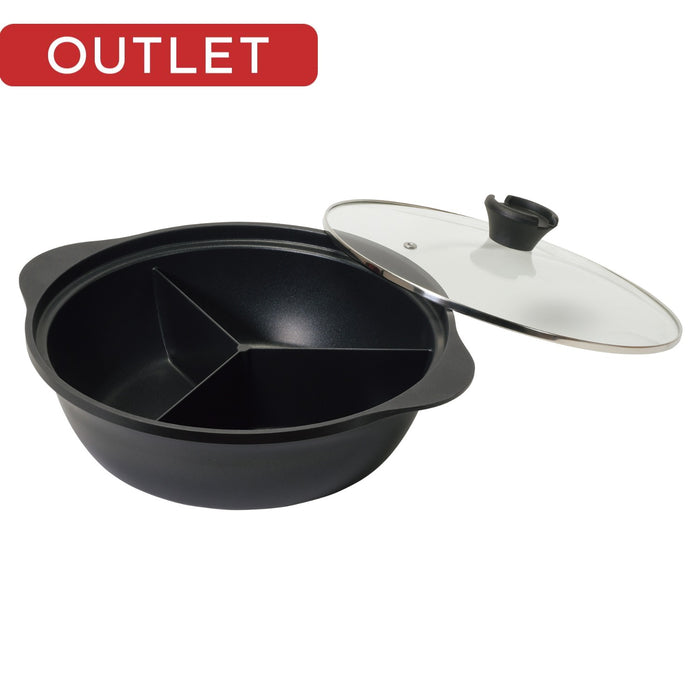 【アウトレット】韓味家 ふっ素加工IH対応ガラス蓋付三食鍋28cm