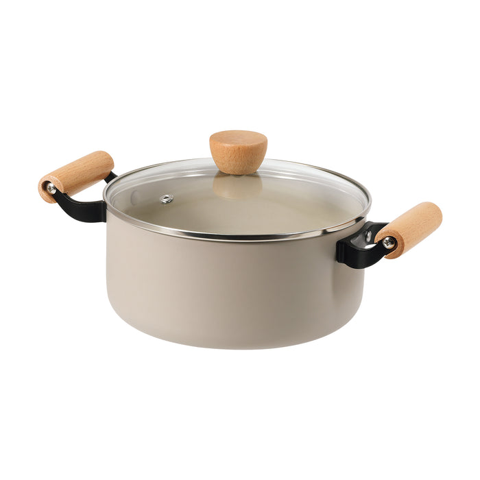 スプル ふっ素加工IH対応ガラス蓋付木柄深型両手鍋20cm — PEARL LIFE