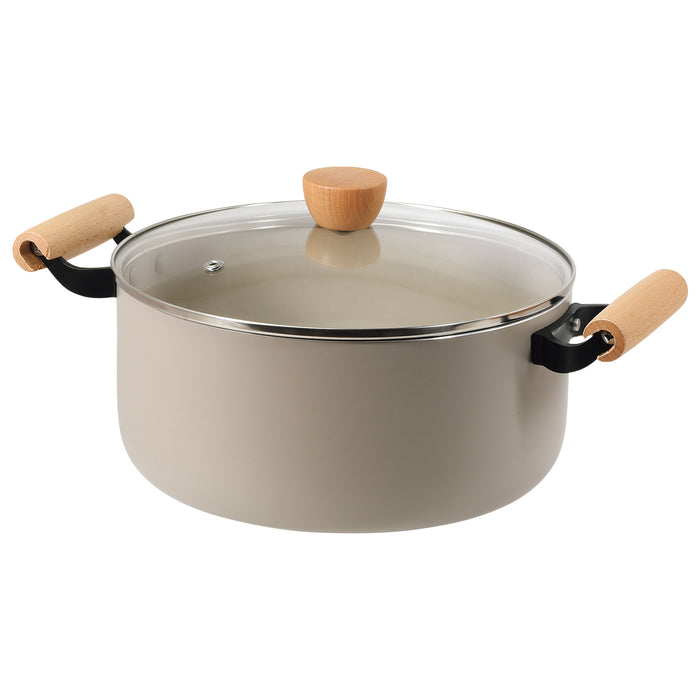スプル ふっ素加工IH対応ガラス蓋付木柄深型両手鍋24cm