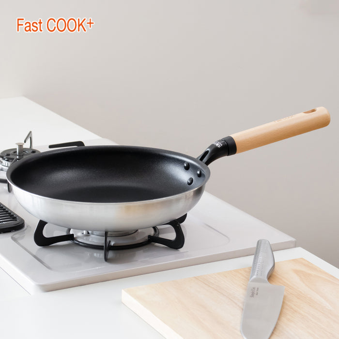 ファストクック+ 2層鋼ダイヤモンドコート木柄フライパン26cm