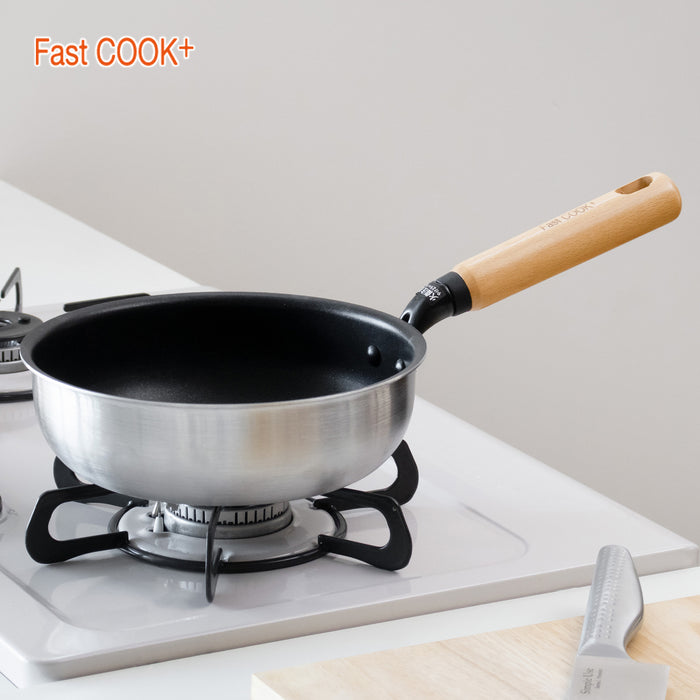 ファストクック+ 2層鋼ダイヤモンドコート木柄極深フライパン20cm