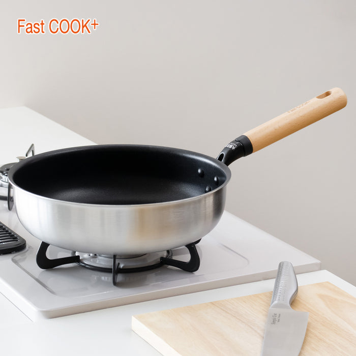 ファストクック+ 2層鋼ダイヤモンドコート木柄極深フライパン26cm