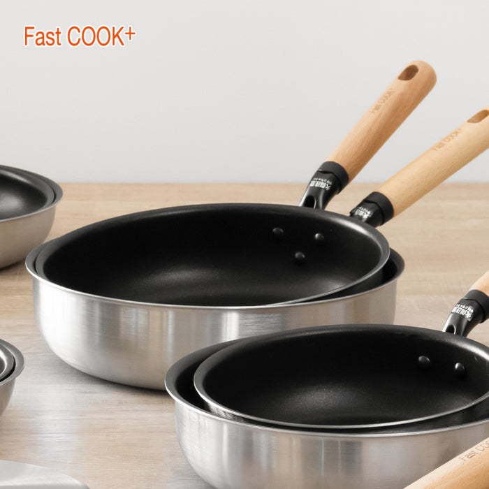 ファストクック+ 2層鋼ダイヤモンドコート木柄極深フライパン26cm