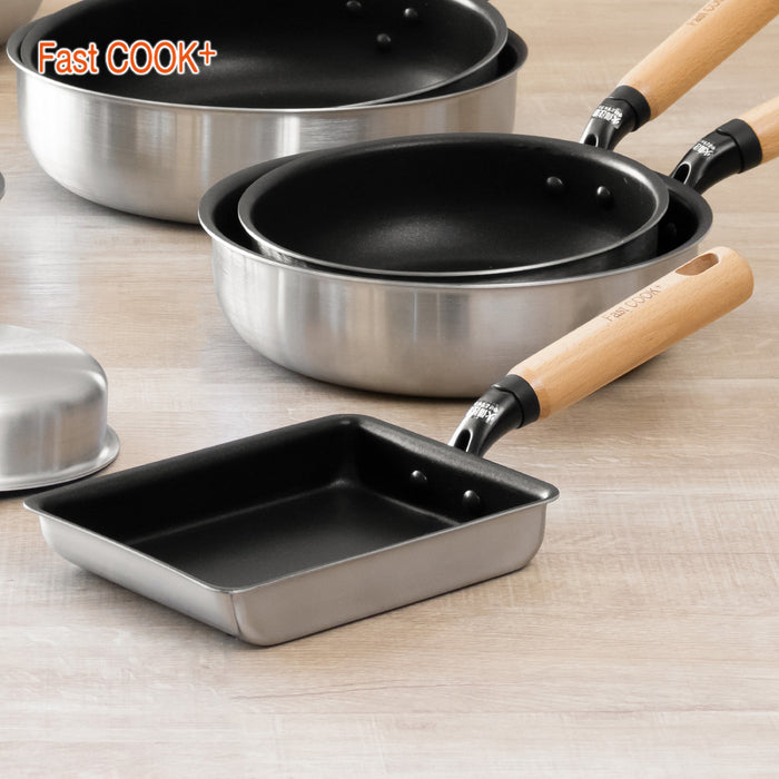 ファストクック+ 2層鋼ダイヤモンドコート木柄玉子焼13×18cm