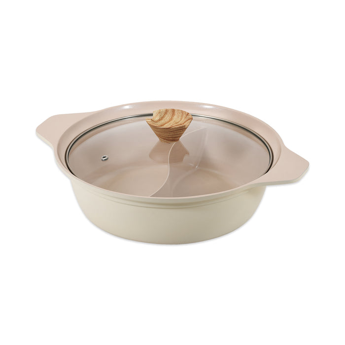 フィオーレ セラミック加工IH対応ガラス蓋付二食鍋26cm