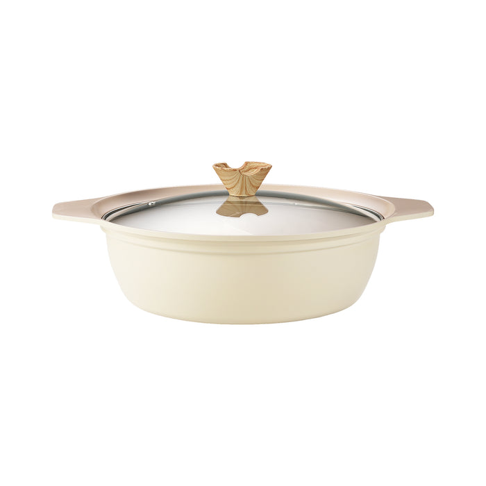 フィオーレ セラミック加工IH対応ガラス蓋付二食鍋26cm