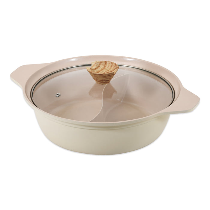 フィオーレ セラミック加工IH対応ガラス蓋付二食鍋28cm