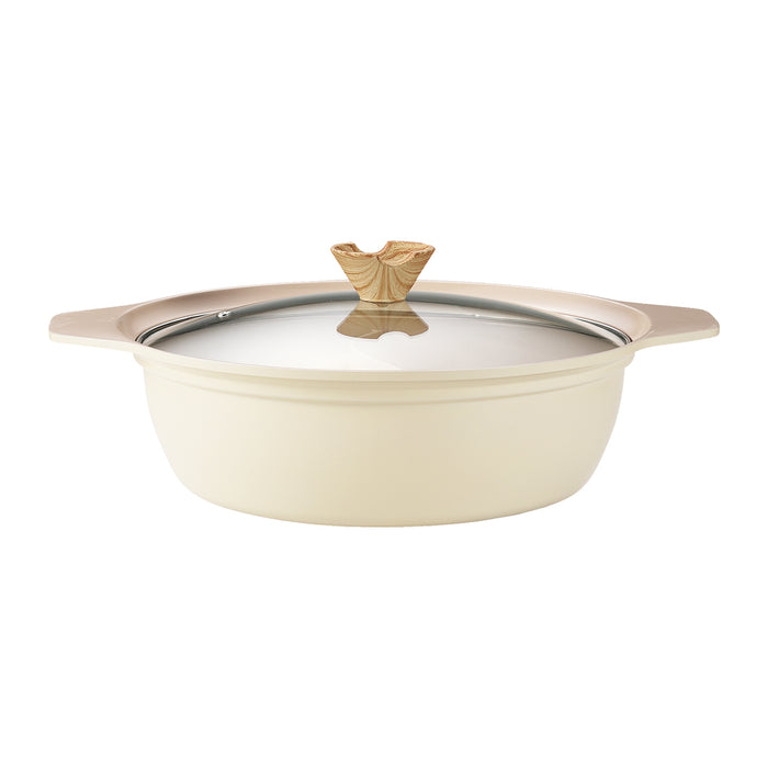 フィオーレ セラミック加工IH対応ガラス蓋付二食鍋28cm