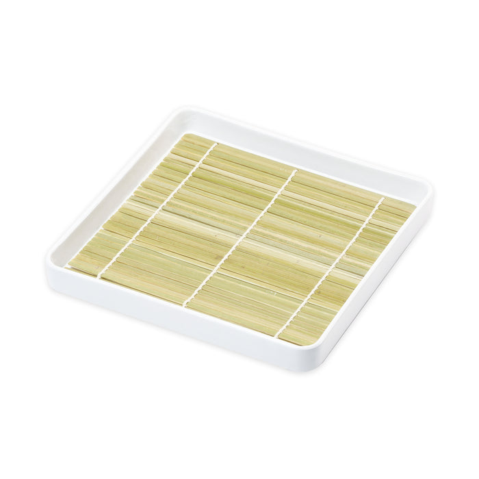 涼味家 陶器製そば皿<角>(竹製すのこ付)