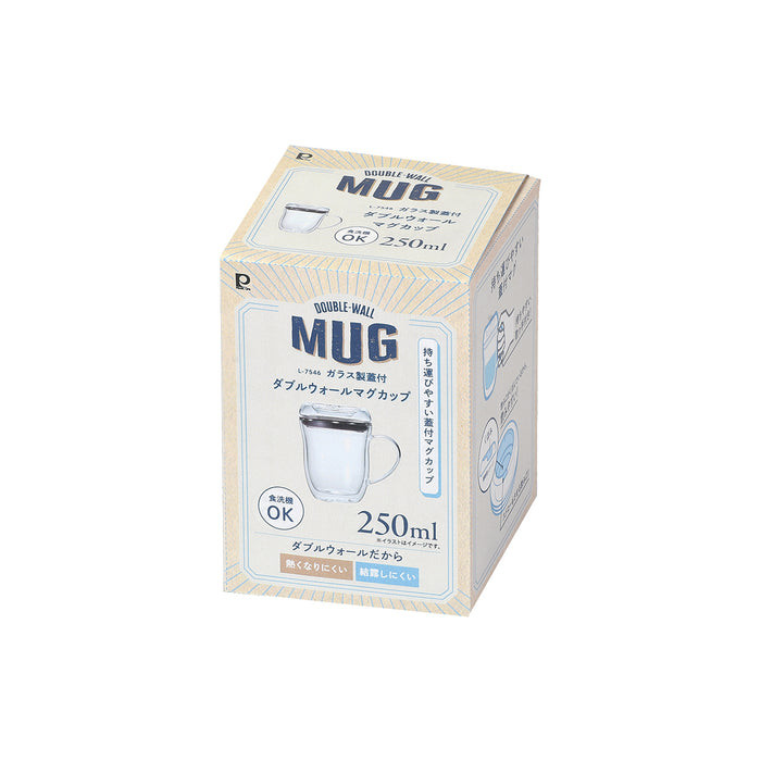 ガラス製蓋付ダブルウォールマグカップ250ml